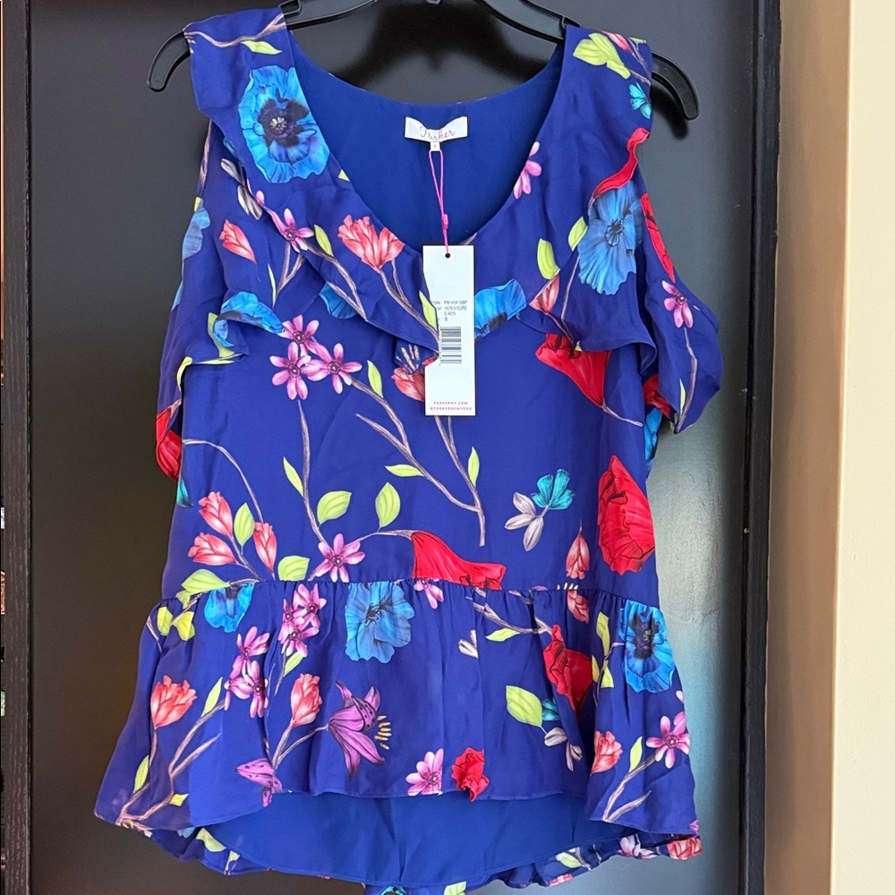 Floral Ruffle Sleeve Parker Women's Top S